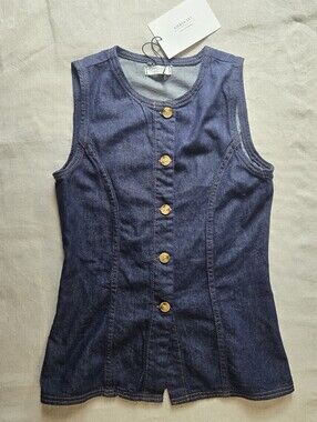 Amber Sky Dark Wash Denim Vest With Cinch Tie Sz S